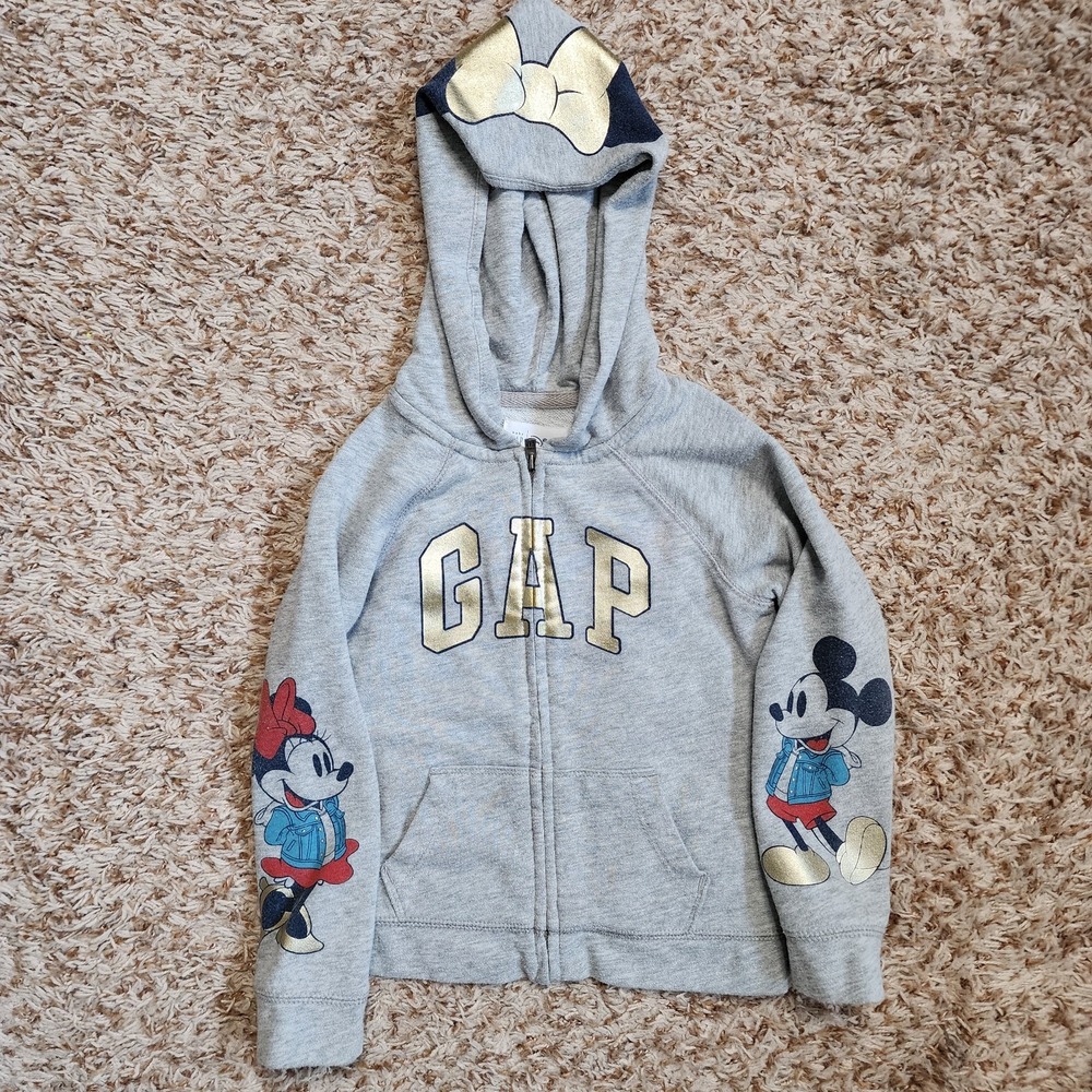 Baby Gap Disney Mickey Minnie Print‎ Sleeve Kid Sz 8 Zip Up Hoodie